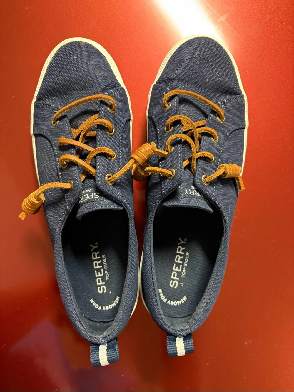 Sperry Navy Canvas Boat Shoes with Tan Laces